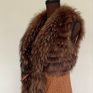 NWOT Ostrich Leather Vest Chestnut Real Fox Fur L size